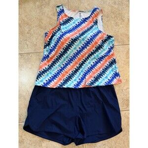 NWOT Lands Ends Women 2 Piece Tankini Swimsuit Sz 24W Navy Blue Coral